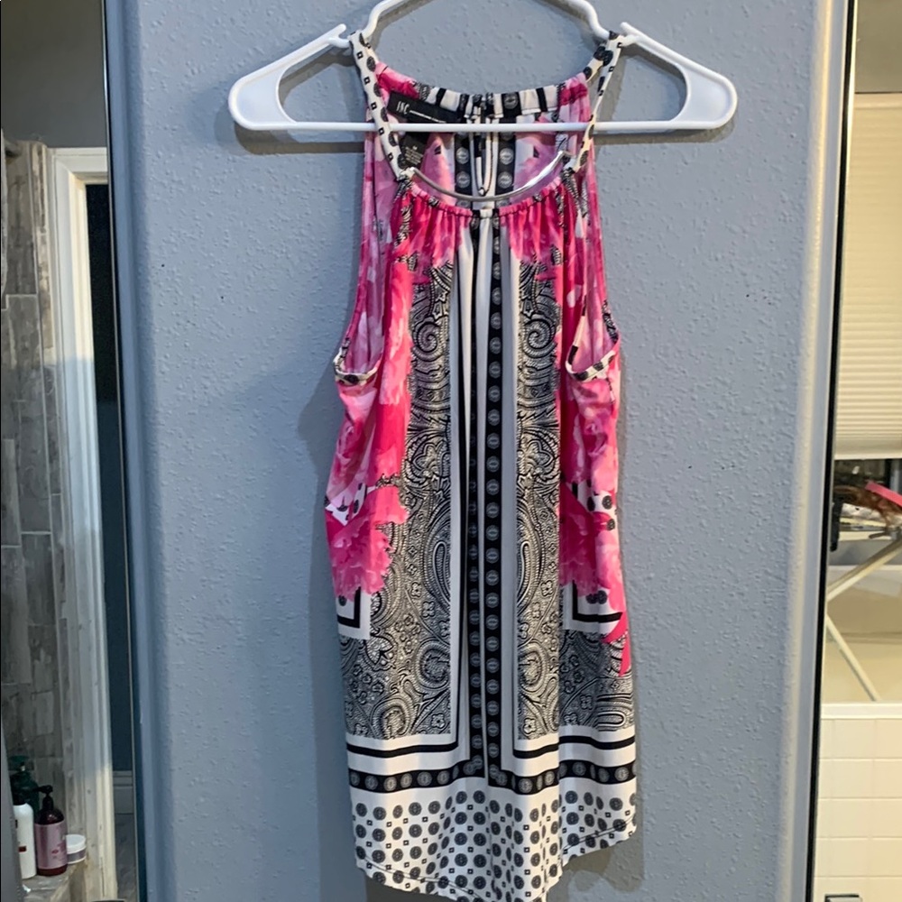 Pink and Black Patterned Sleeveless Top Inc International Concepts